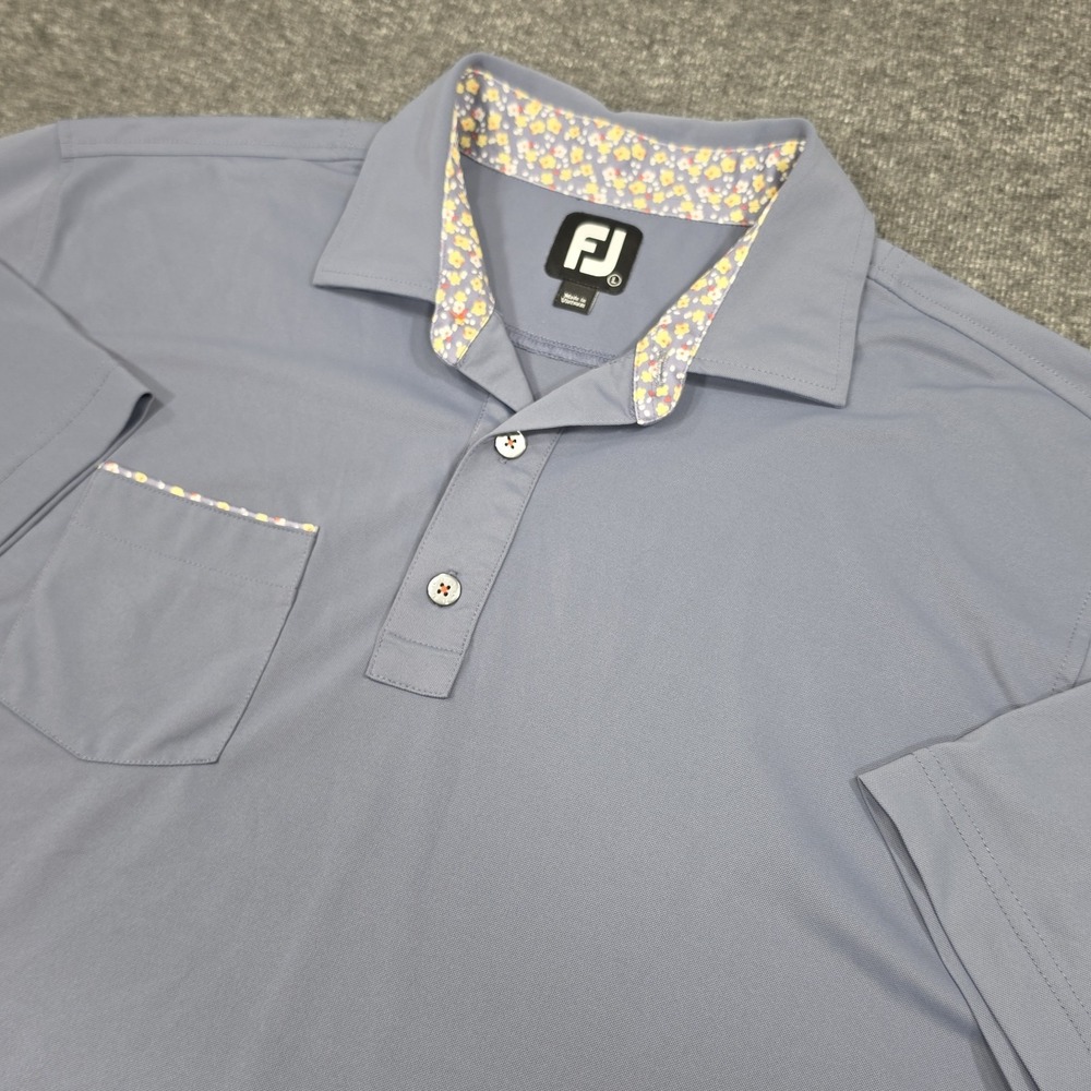 FootJoy Performance Golf Pocket Polo Shirt Size Large Blue Floral Print Stretch